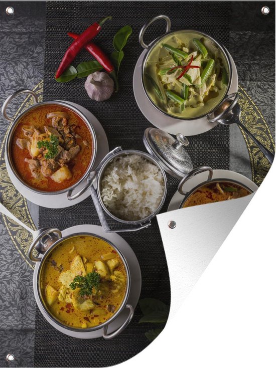 Foto: Tuinschilderij thaise keuken set met kerrie 60x80 cm tuinposter tuindoek buitenposter