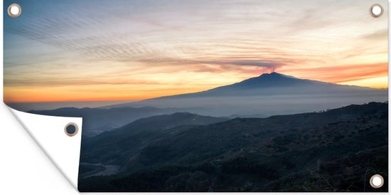 Tuinposter Zonsondergang boven de Etna bij Sicilië in Italië - 60x30 cm - Tuindoek - Buitenposter