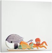 Dibond - Beeldjes van Zeedieren - 100x100cm Foto op Aluminium (Met Ophangsysteem)