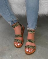 Zomer Slippers/sandalen lopen super lekker damesschoenen dames fashion 2021 : legergroen/luipaard bruin/zwart en wit