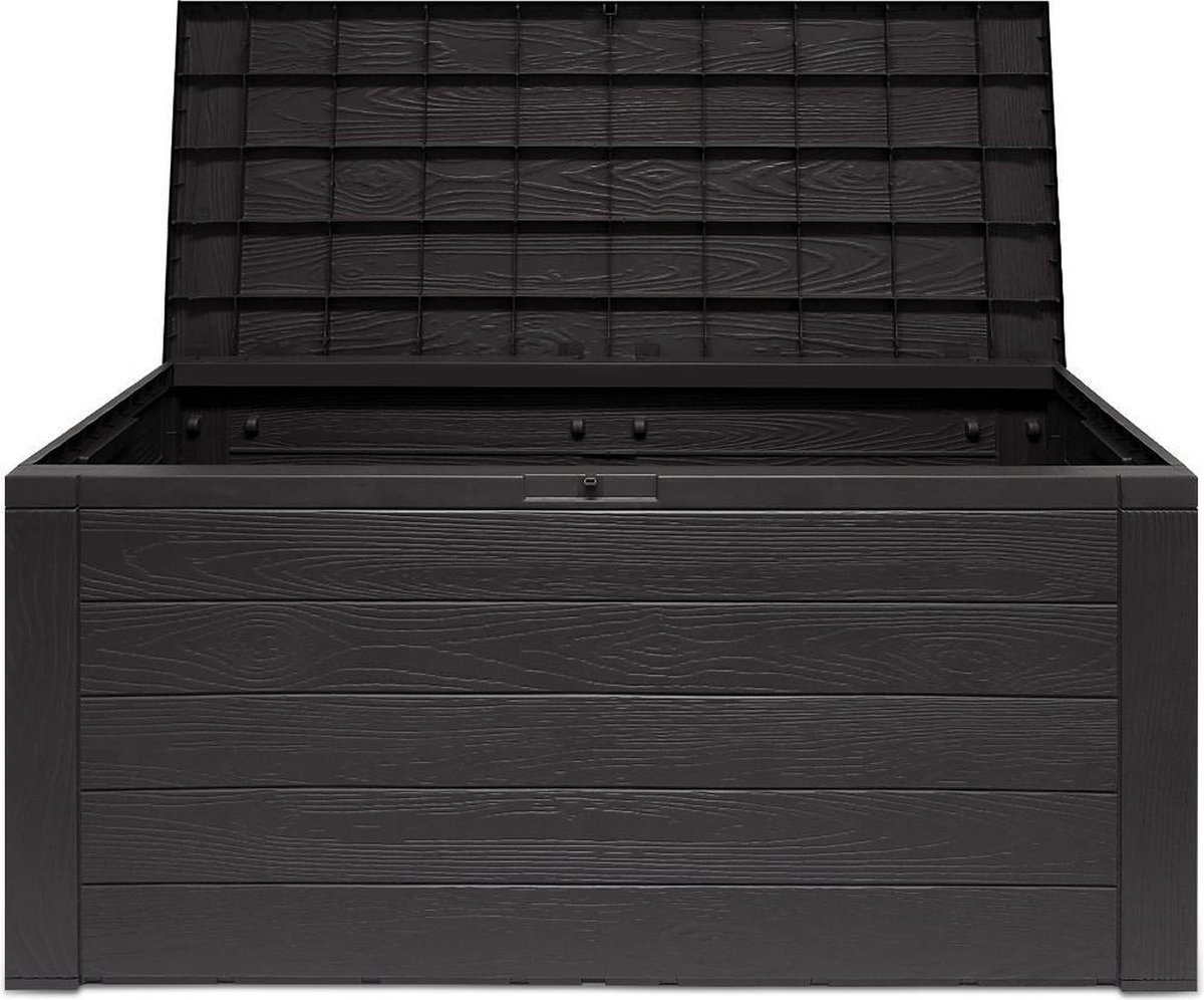 Woody Tuin Opbergbox - 324 liter 45x120x60 cm - Tuinkussenbox -  Antraciet/bruin | bol.com