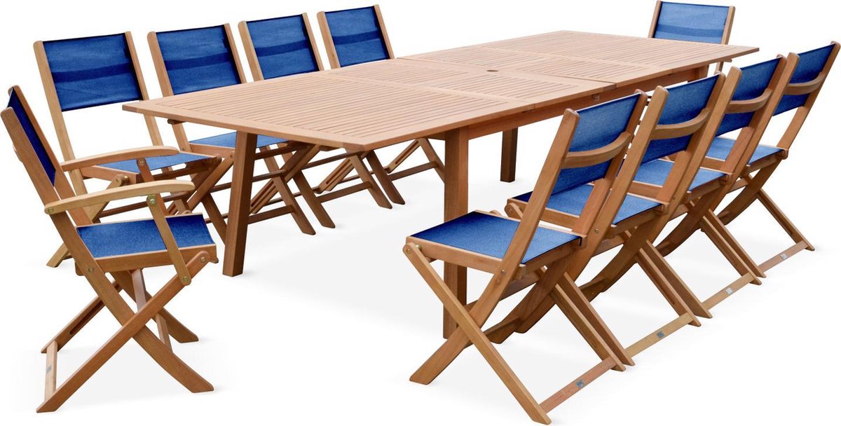 Alice's Garden Tuinset Almeria - Uitschuifbare tafel 200/250:300cm - 10 stoelen - nachtblauw