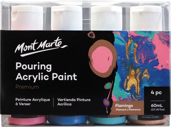 Mont Marte® Flamingo Pouring Paint - 4 pots de peinture à verser de 60 ml