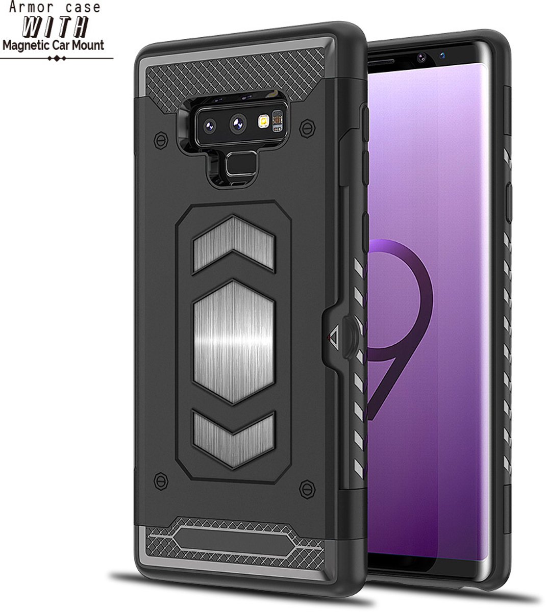 Samsung Galaxy Note 9 Luxe Armor Case met Pashouder - Zwart - van Bixb