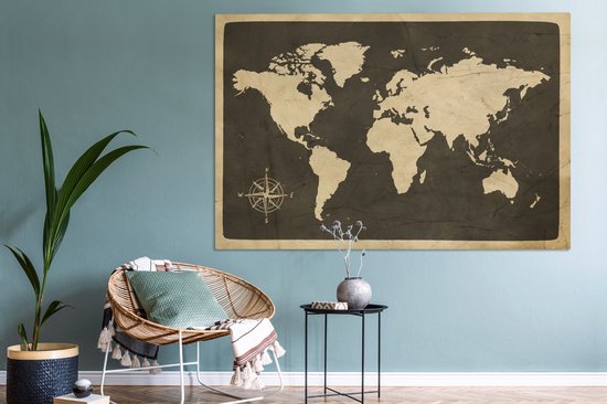 Peintures sur toile Wereldkaart - Rose des vents - Vintage - 150x100 cm - Décoration murale