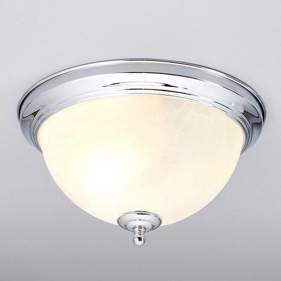 Lindby - Plafondlamp badkamer - 1licht - glas, metaal - H: 14 cm - E27 - wit, chroom