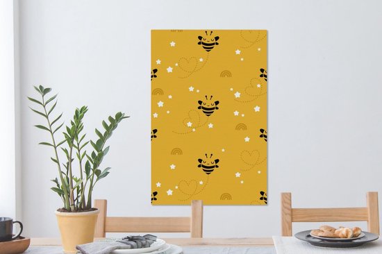 Motif enfant avec abeilles sur fond jaune 60x90 cm - Tirage photo sur toile (Décoration murale salon / chambre)