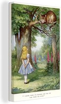 Canvas Schilderij Vintage illustratie Alice en de kolderkat - 40x60 cm - Wanddecoratie