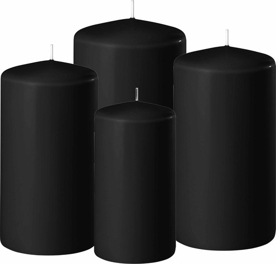 Set van 4x stuks zwarte stompkaarsen 8-10-12-15 cm met diameter 6 cm - Sfeer kaarsen voor binnen