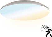 HOFTRONIC - LED Plafondlamp met bewegingssensor - Plafonnière - Chroom - 18 Watt - IP65 waterdicht - Kleur instelbaar (2700K, 4000K & 5000K) - 1900 Lumen - IK10 Stootveilig - Ø30 cm - Geschikt voor badkamer - Voor binnen en buiten - 3 jaar garantie