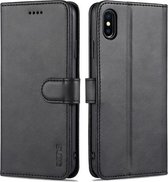 AZNS Skin Feel Calf Texture Horizontal Flip Leather Case met kaartsleuven & houder & portemonnee voor iPhone XS Max (zwart)