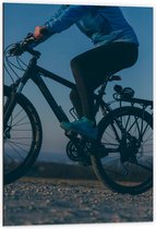 Dibond - Vrouw op Mountainbike  - 60x90cm Foto op Aluminium (Met Ophangsysteem)