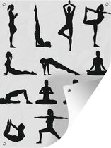 Tuinposter - Tuindoek - Tuinposters buiten - Yoga - Vrouwen - Zwart - 90x120 cm - Tuin