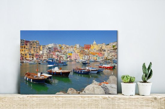 Bateaux colorés dans le port de Naples Toile 30x20 cm - petit - Tirage photo sur toile (décoration murale salon / chambre)