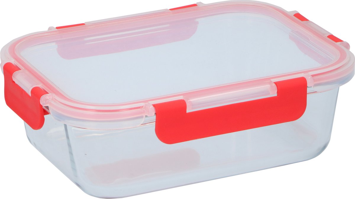 alpina Vershouddoos - 1 Liter - Glas - Mag in Vriezer, Oven, Magnetron en Vaatwasser - Transparant/ Rood