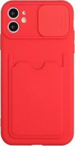 Sliding Camera Cover Design TPU-beschermhoes met kaartsleuf voor iPhone 12 mini (rood)