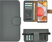 Hoesje Geschikt voor Samsung Galaxy A42 - Bookcase - A42 Wallet Book Case Echt Leer Grijs Cover