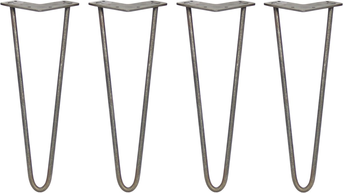 MonsterShop Skiski hairpin tafelpoten - staal - 4x35,5cm - 2 staven 10 mm Ruw Staal