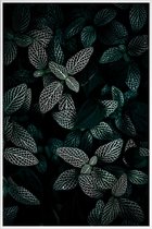 JUNIQE - Poster met kunststof lijst Dark Leaves 3 -13x18 /Groen &