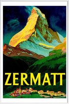 JUNIQE - Poster met kunststof lijst Vintage Zwitserland Zermatt -40x60