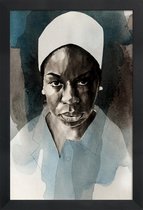 JUNIQE - Poster in houten lijst Nina Simone -30x45 /Blauw & Grijs