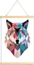 JUNIQE - Posterhanger Geo Wolf -30x45 /Blauw & Roze