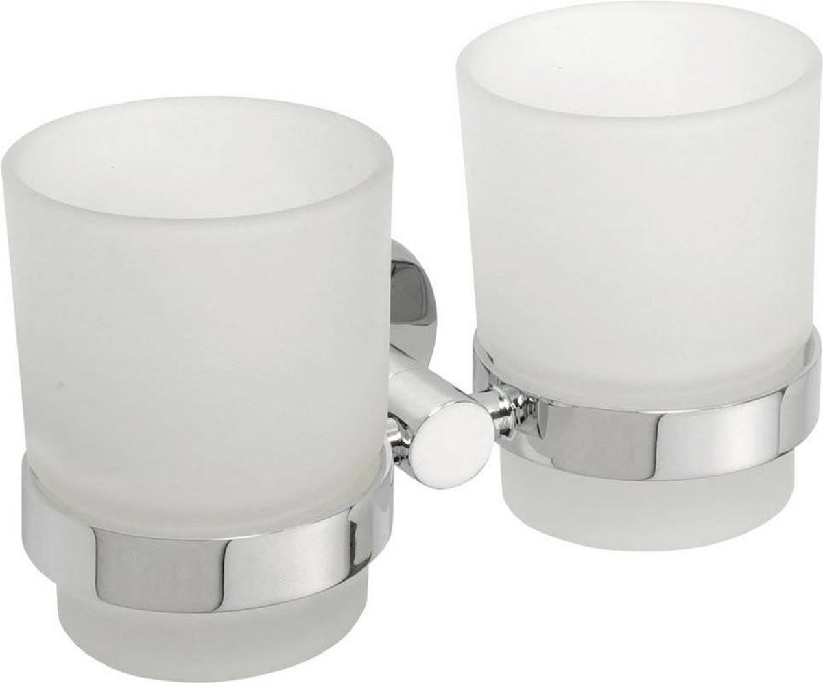 Dubbele Bekerhouder Sapho X-Round Hangend Chroom / Melkglas