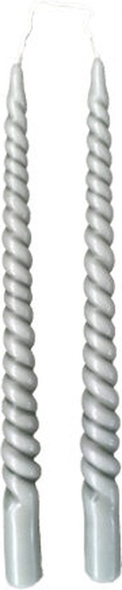 2 x Luxe Gedraaide Twist Swirl Kaarsen - Stone Grijs Groen - Dinerkaars - Tafelkaars - Rustik Lys - 2,1 x 29 cm