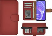 Oppo A73 5G Hoesje - Bookcase - Oppo A73 5G Wallet Book Case Echt Leer Rood Cover