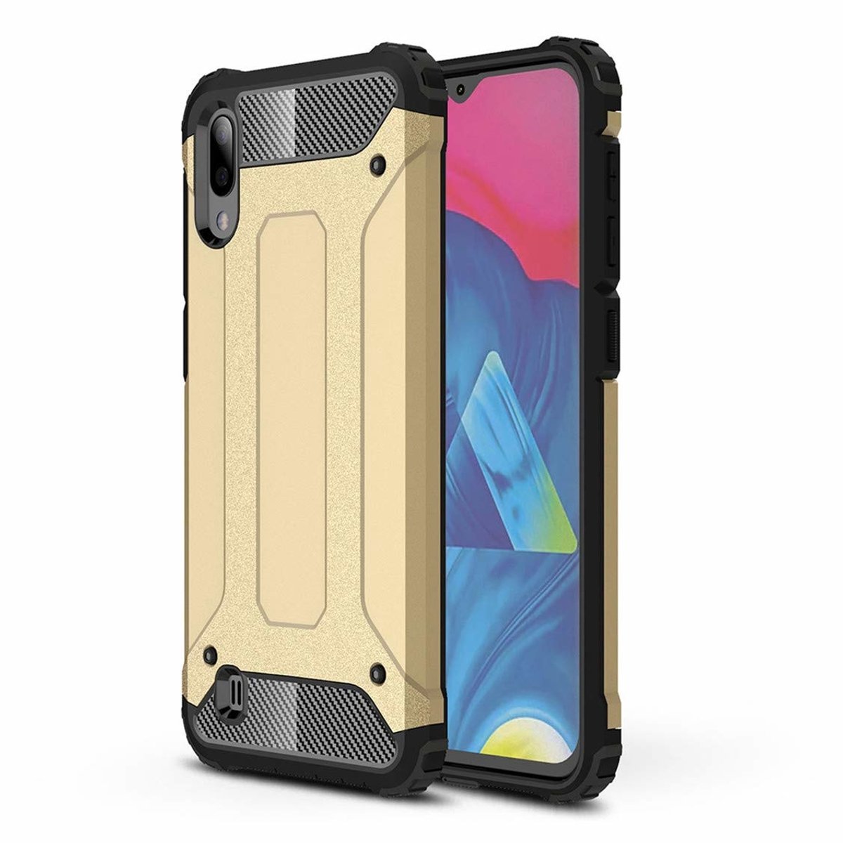 Ntech Hoesje Geschikt Voor Samsung Galaxy M10 Hybrid Armor Hoesje - Goud