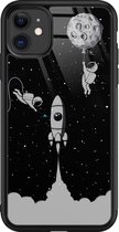 iPhone 11 hoesje glas - Space shuttle - Hard Case - Zwart - Backcover - Print / Illustratie - Grijs
