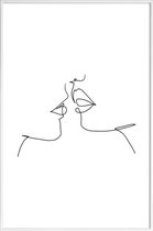 JUNIQE - Poster met kunststof lijst Oneline Kiss -30x45 /Wit & Zwart