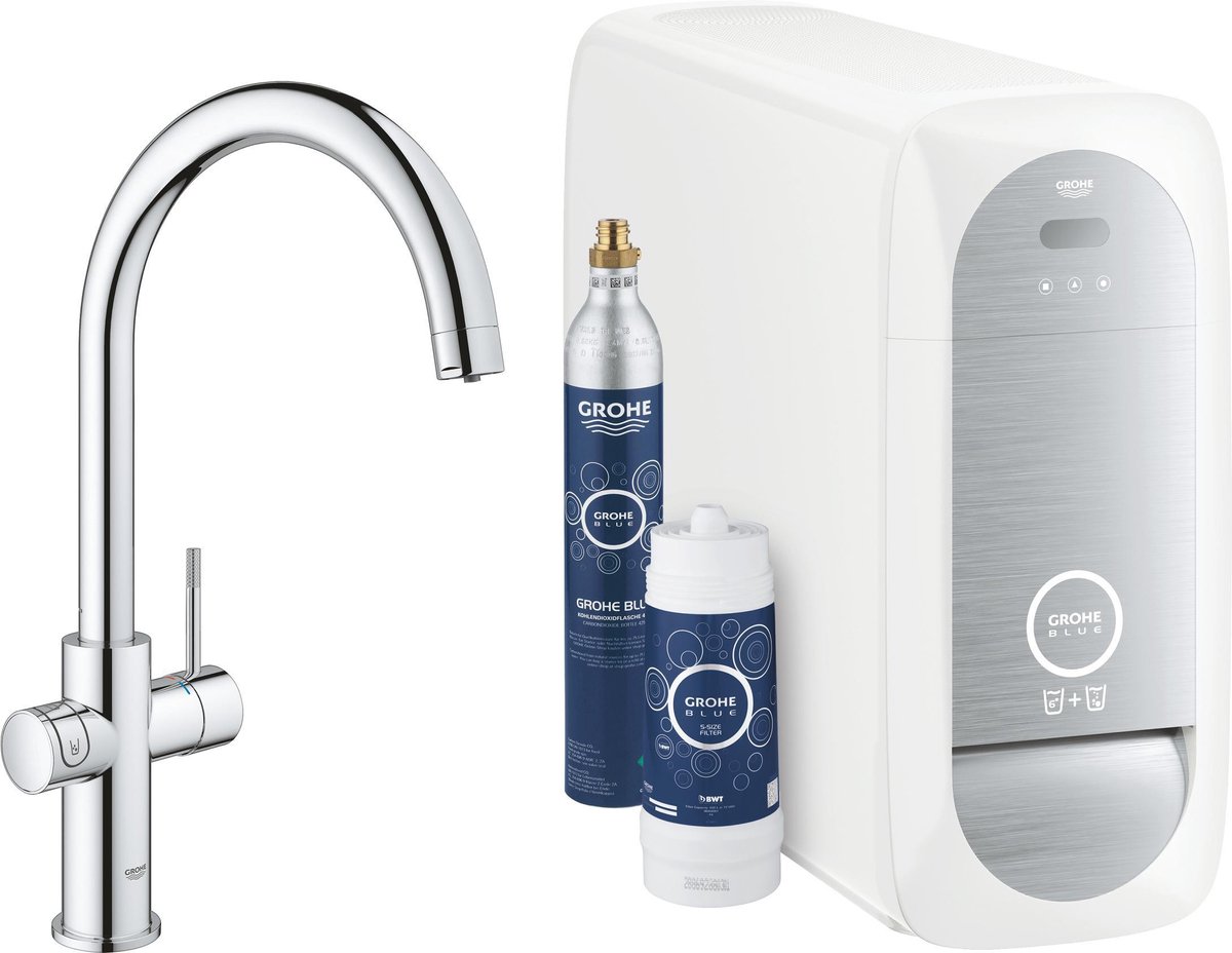 GROHE Blue Home Duo Keukenkraan - Met Bluetooth en WIFI - Starterkit - C-Uitloop - Chroom