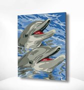 Painting Expert® Schilderen op nummer Volwassenen - Schilderen op nummer Kinderen - Blije Dolfijnen - 40x50cm - Exclusief Lijst (24 kleurtjes)