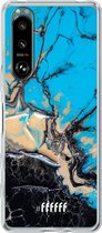 6F hoesje - geschikt voor Sony Xperia 5 III -  Transparant TPU Case - Blue meets Dark Marble #ffffff