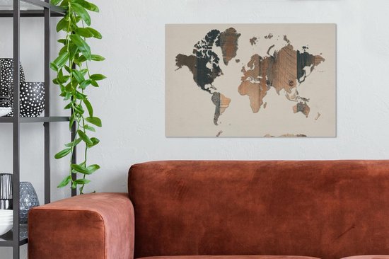 Wereldkaart avec motif de bois sur fond rose | Wereldkaart en bois 60x40 cm
