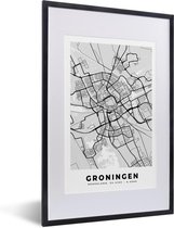 Fotolijst incl. Poster - Stadskaart - Groningen - Grijs - Wit - 40x60 cm - Posterlijst - Plattegrond