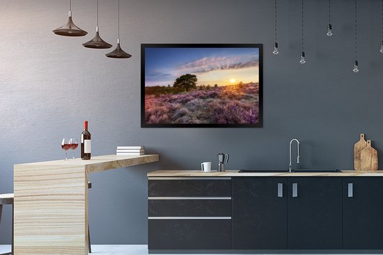 Photo encadrée - Cadre photo Heather au coucher de soleil noir sans passe partout 90x60 cm - Affiche encadrée (Décoration murale salon / chambre)