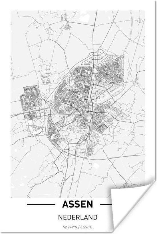 Poster Stadskaart Assen - 20x30 cm - Plattegrond