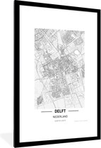 Fotolijst incl. Poster - Stadskaart Delft - 80x120 cm - Posterlijst - Plattegrond