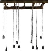 Stoere hanglamp met 10 ijzeren lampjes aan een houten (trap/ladder) frame. 105002643
