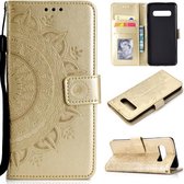 Voor Samsung Galaxy S10 Plus Totem Bloem Reliëf Horizontale Flip TPU + PU Leren Case met Houder & Kaartsleuven & Portemonnee (Goud)