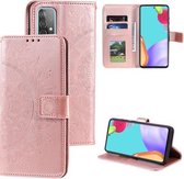 Voor Samsung Galaxy A72 5G / 4G Totem Bloem Reliëf Horizontale Flip TPU + PU Leren Case met Houder & Kaartsleuven & Portemonnee (Rose Goud)