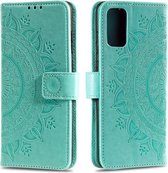 Voor Samsung Galaxy A41 Totem Bloem Reliëf Horizontale Flip TPU + PU lederen tas met houder & kaartsleuven & portemonnee (groen)