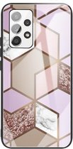 Voor Samsung Galaxy A52 5G / 4G Abstract Marble Pattern Glass beschermhoes (Rhombus Orange Purple)