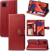 Voor OPPO F17 Effen Kleur Lederen Gesp Telefoon Case met Lanyard & Fotolijst & Kaartsleuf & Portemonnee & Stand Functie (Rood)