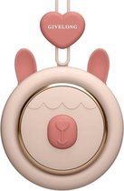 GIVELONG Hangende nek Mini oplaadbare USB-ventilator Kinderen draagbare bladloze ventilator (konijn (roze))
