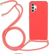Voor Samsung Galaxy A32 5G tarwestro materiaal + TPU beschermhoes met draagkoord (rood)