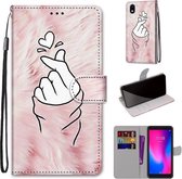 Voor ZTE Blade A3 2020 Gekleurde Tekening Cross Textuur Horizontale Flip PU Lederen Case met Houder & Kaartsleuven & Portemonnee & Lanyard (Roze Handen Hart)