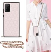 Voor Samsung Galaxy S20 Elegant Rhombic Pattern Microfiber Leather + TPU Shockproof Case met Crossbody Strap Chain (Roze)